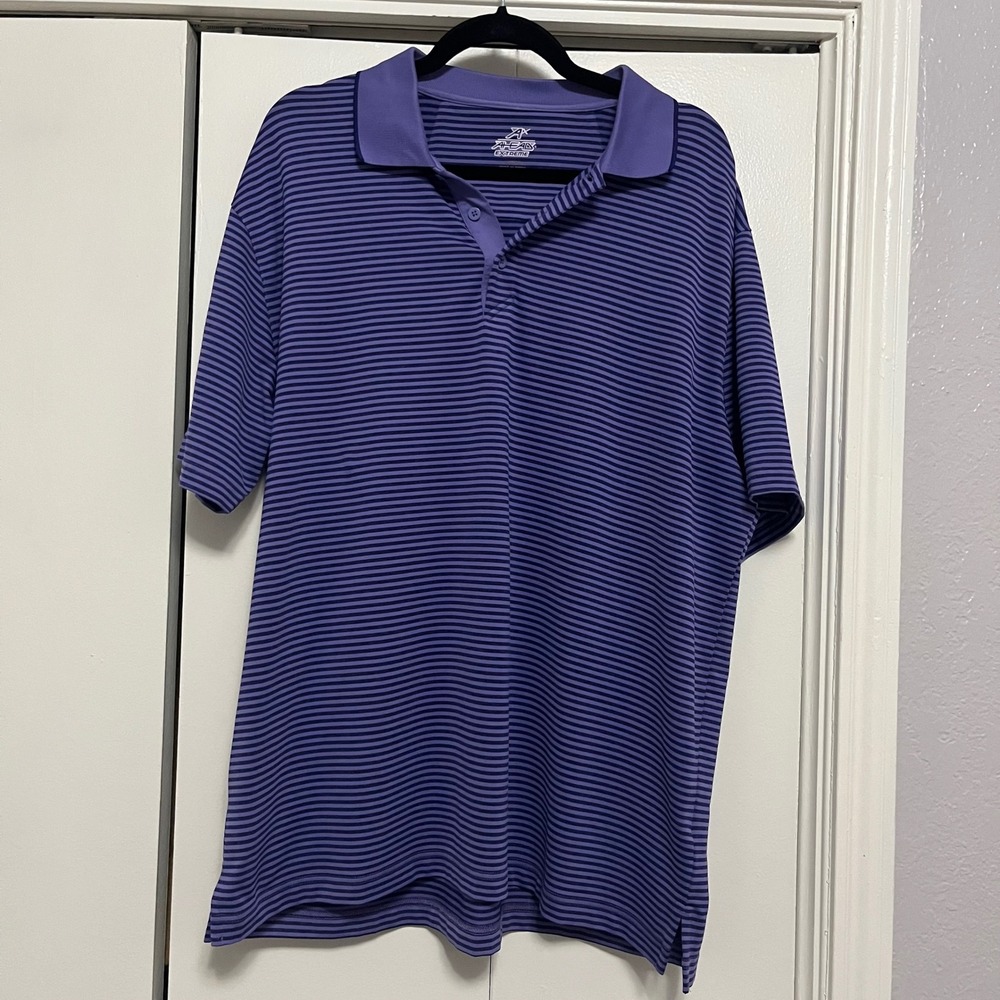 AHEAD EXTREME Men's Large Striped Golf Polo Shirt Purple Navy Blue‎
